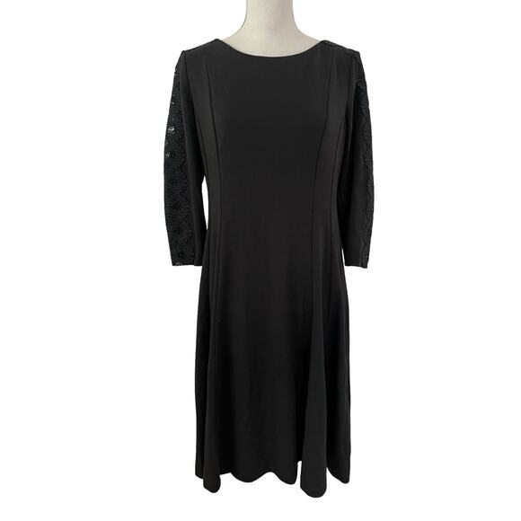 Talbots Embroidered Lace Sheath Knee Length Dress Size 8 Black 3/4 Sleeve Career - Picture 1 of 7